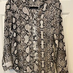 Express button detail long sleeve snakeskin print blouse
